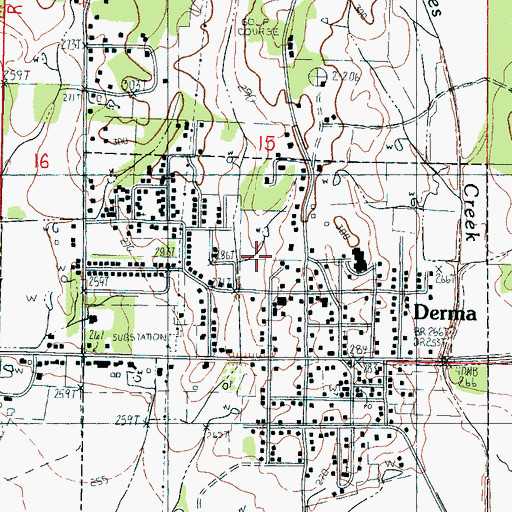 Topographic Map of Town of Derma, MS