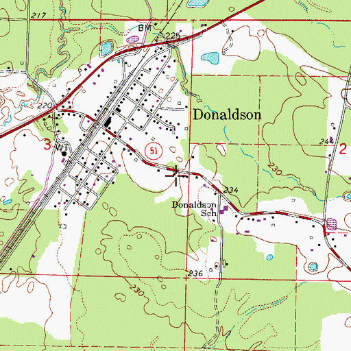 Topographic Map of Town of Donaldson, AR