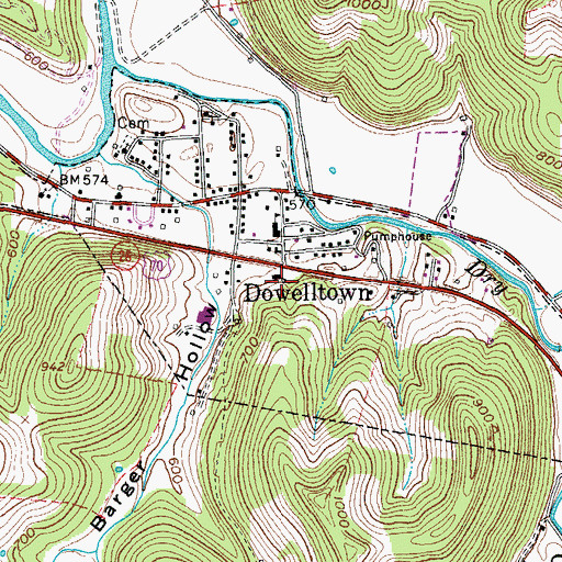 Topographic Map of Town of Dowelltown, TN