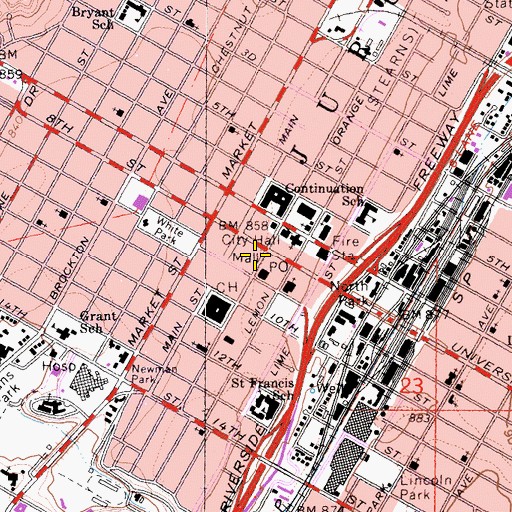 Topographic Map of City Hall Mall, CA