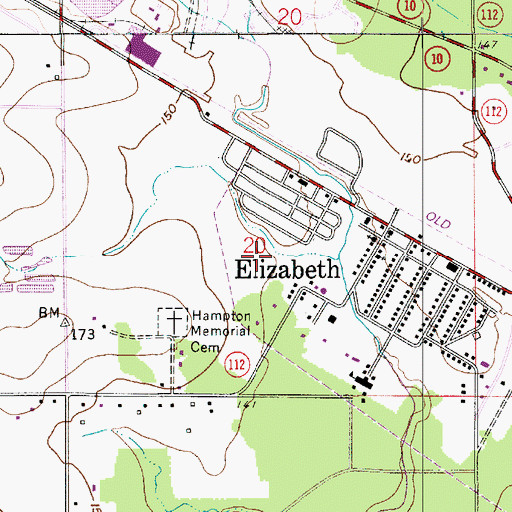 Topographic Map of Town of Elizabeth, LA