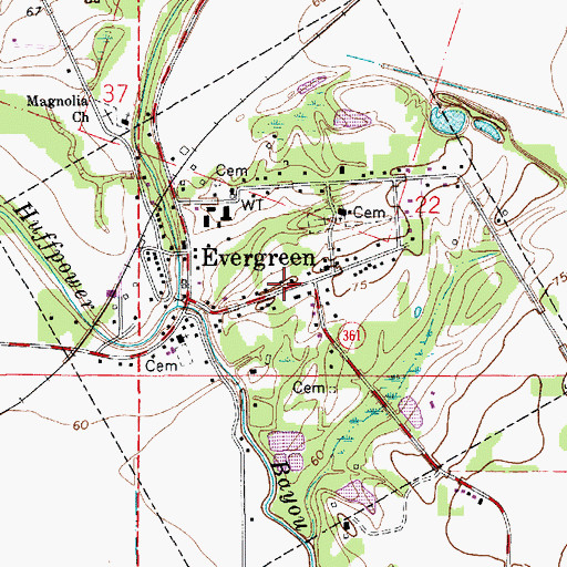 Topographic Map of Town of Evergreen, LA