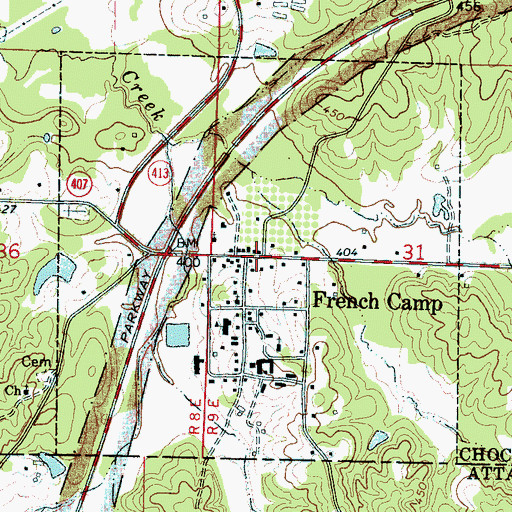 Topographic Map of Town of French Camp, MS