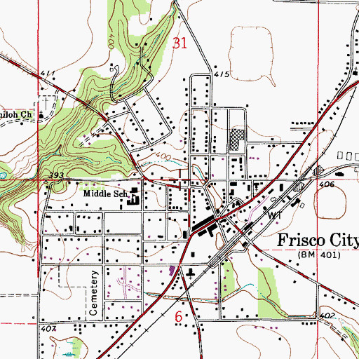 Topographic Map of Town of Frisco City, AL