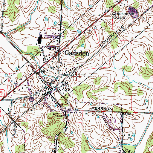 Topographic Map of Town of Gadsden, TN