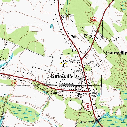 Topographic Map of Town of Gatesville, NC