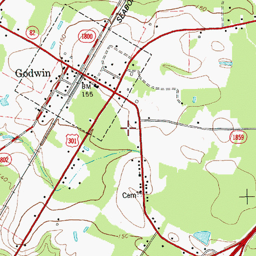 Topographic Map of Town of Godwin, NC