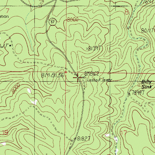 Topographic Map of Jacob Lake Lookout Tower, AZ