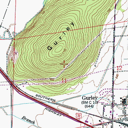 Topographic Map of Town of Gurley, AL