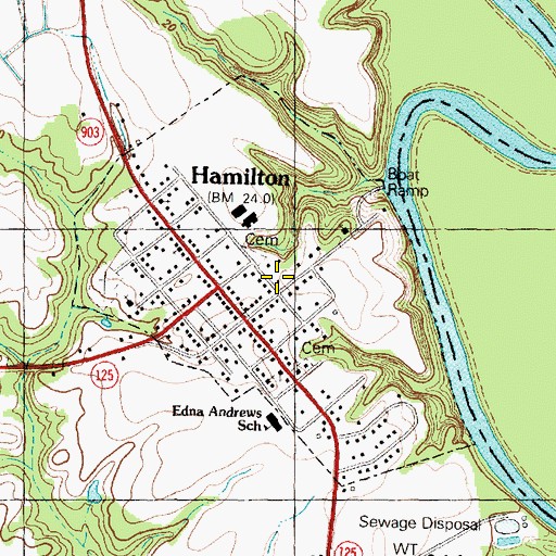 Topographic Map of Town of Hamilton, NC
