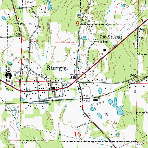 Topographic Map of Town of Sturgis, MS