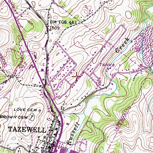 Topographic Map of Town of Tazewell, TN