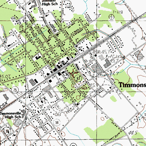 Topographic Map of Town of Timmonsville, SC