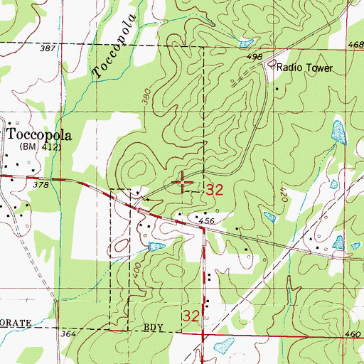 Topographic Map of Town of Toccopola, MS