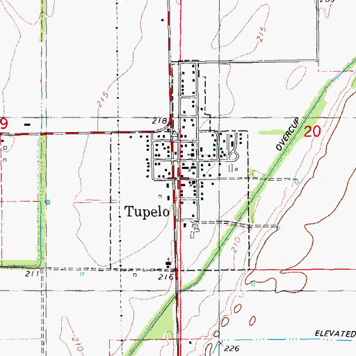 Topographic Map of Town of Tupelo, AR