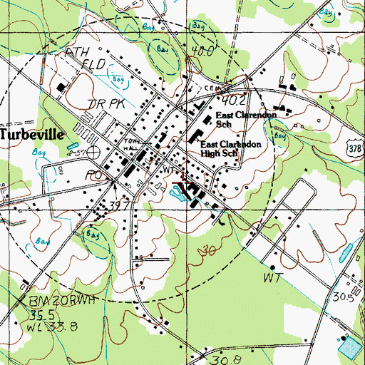 Topographic Map of Town of Turbeville, SC