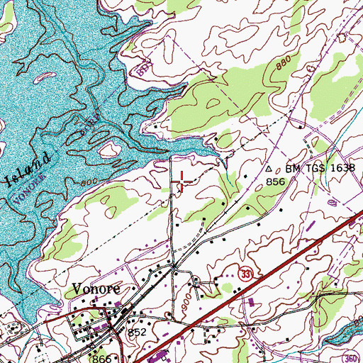 Topographic Map of Town of Vonore, TN