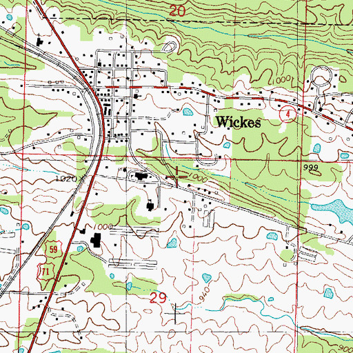 Topographic Map of Town of Wickes, AR