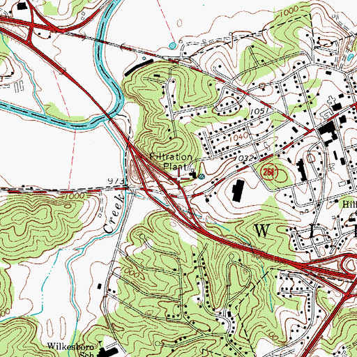 Topographic Map of Town of Wilkesboro, NC