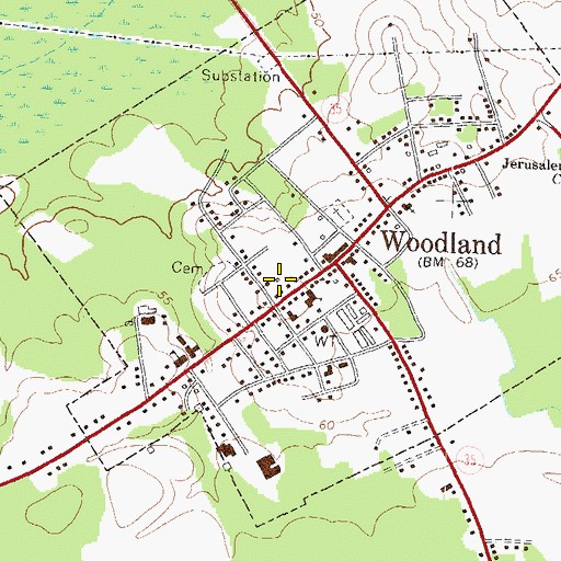 Topographic Map of Town of Woodland, NC