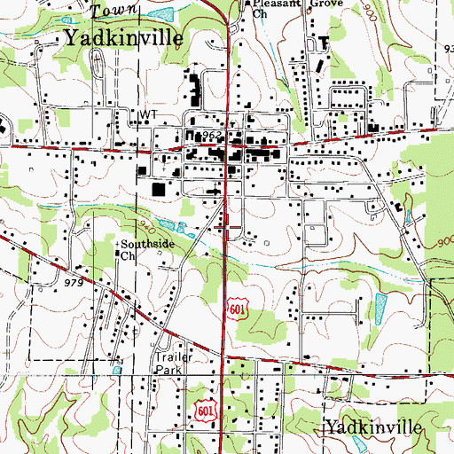 Topographic Map of Town of Yadkinville, NC