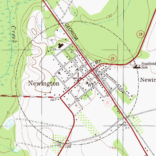 Topographic Map of Town of Newington, GA