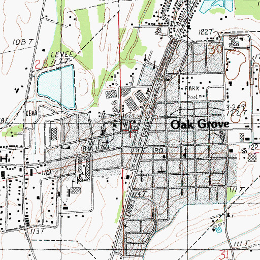 Topographic Map of Town of Oak Grove, LA