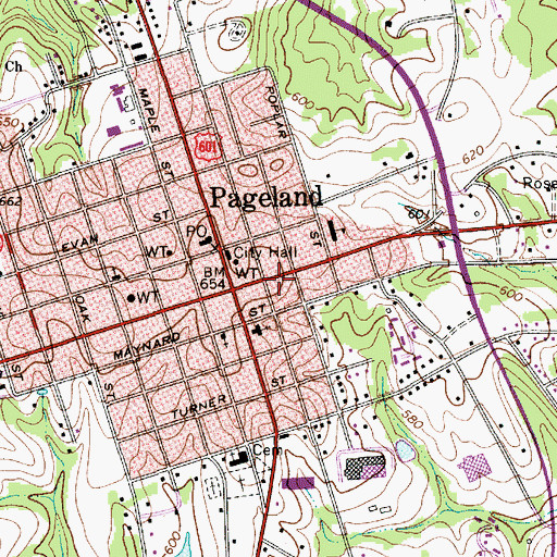 Topographic Map of Town of Pageland, SC