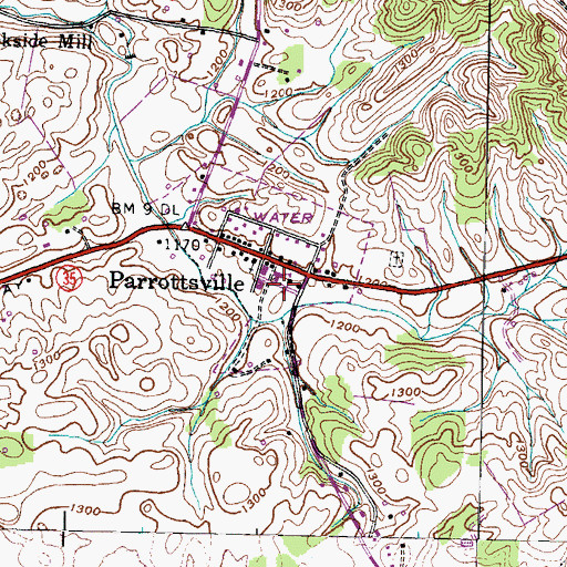 Topographic Map of Town of Parrottsville, TN