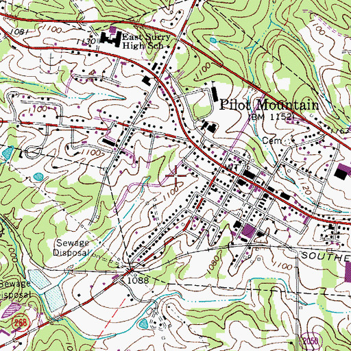 Topographic Map of Town of Pilot Mountain, NC