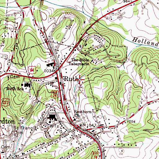 Topographic Map of Town of Ruth, NC