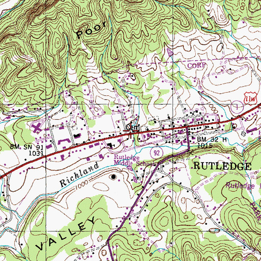 Topographic Map of Town of Rutledge, TN