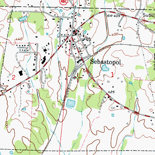Topographic Map of Town of Sebastopol, MS