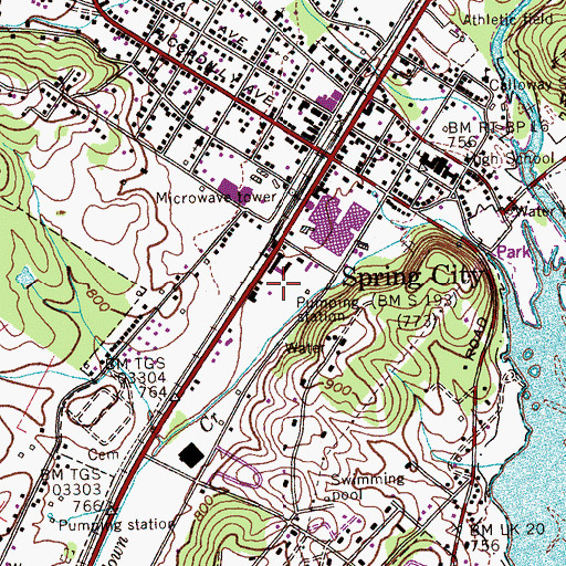 Topographic Map of Town of Spring City, TN