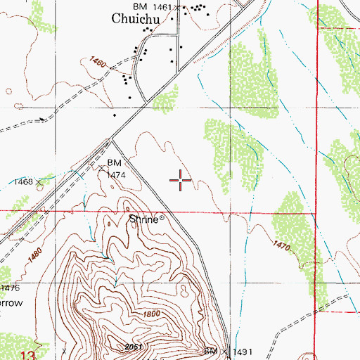 Topographic Map of Chuichu Census Designated Place, AZ