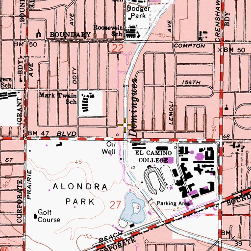 Topographic Map of Alondra Park Census Designated Place, CA