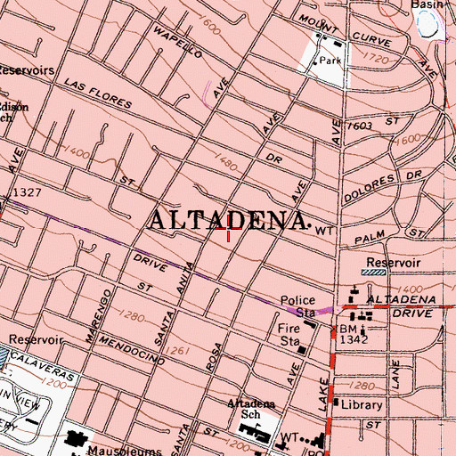 Topographic Map of Altadena Census Designated Place, CA