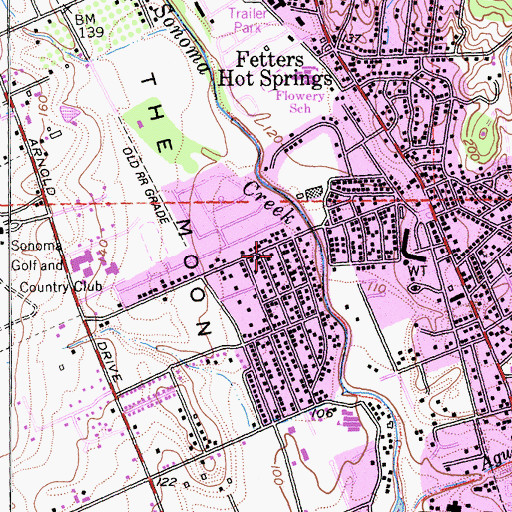 Topographic Map of Boyes Hot Springs Census Designated Place, CA