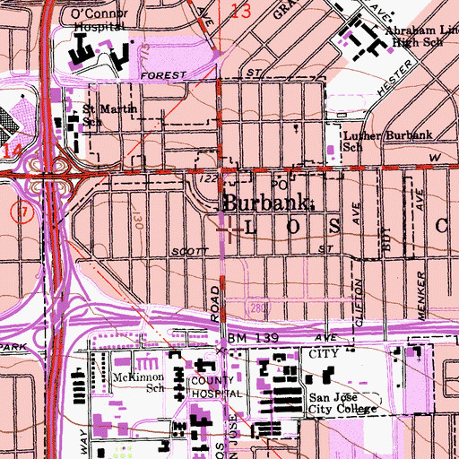 Topographic Map of Burbank Census Designated Place, CA