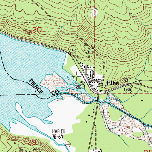 Topographic Map of Elbe Census Designated Place, WA