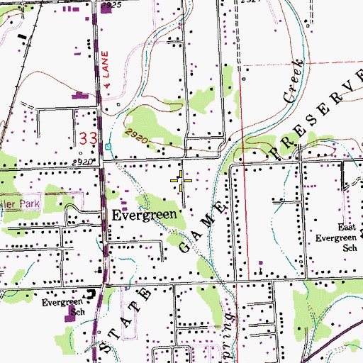 Topographic Map of Evergreen Census Designated Place, MT