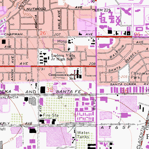 Topographic Map of Commonwealth Elementary School, CA