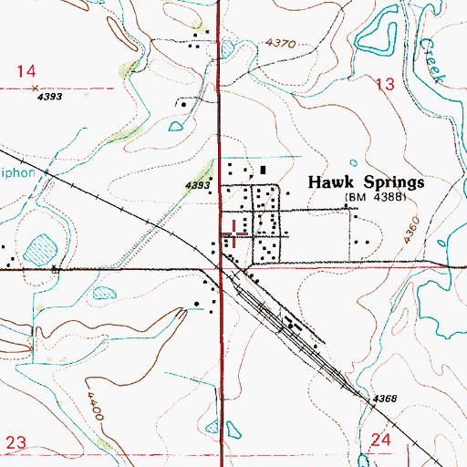 Topographic Map of Hawk Springs Census Designated Place, WY