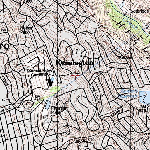 Topographic Map of Kensington Census Designated Place, CA