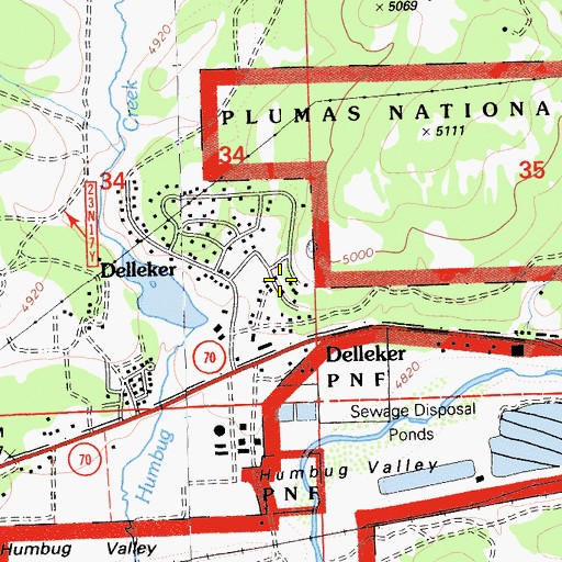 Topographic Map of Delleker Census Designated Place, CA