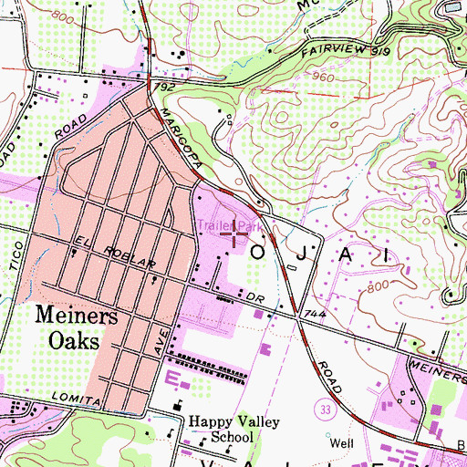 Topographic Map of Meiners Oaks Census Designated Place, CA