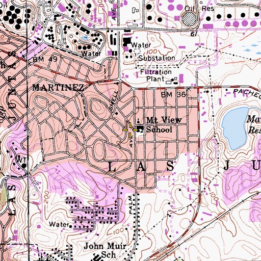 Topographic Map of Mountain View Census Designated Place, CA