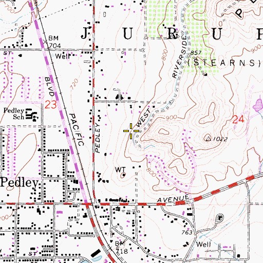 Topographic Map of Pedley Census Designated Place, CA