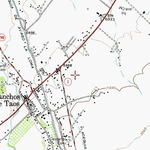 Topographic Map of Ranchos de Taos Census Designated Place, NM
