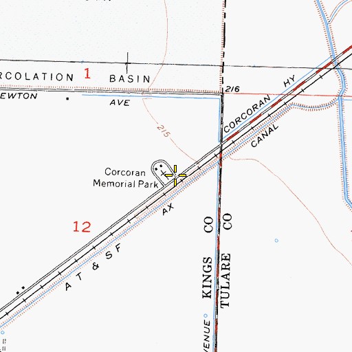 Topographic Map of Corcoran Memorial Park, CA